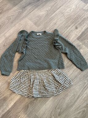 Rylee + Cru Textured Ruffle Sweater in Slate Gray